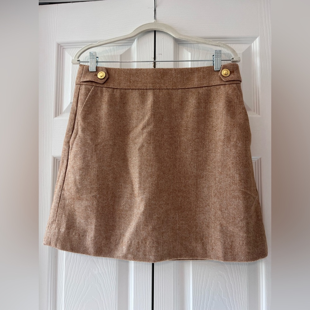 J Crew Tan Skirt with Gold Accents